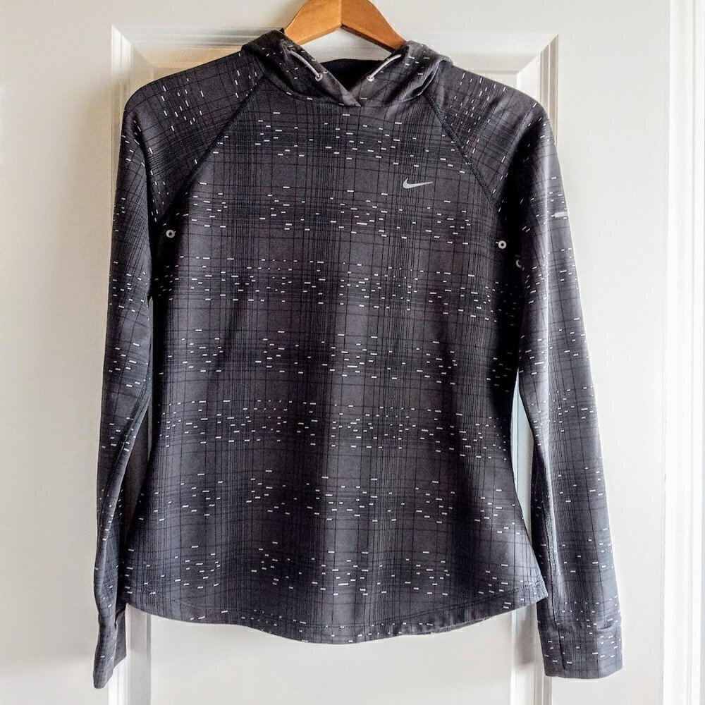 Nike Dri-Fit Grey White Print Long-Sleeve Running Hoodie